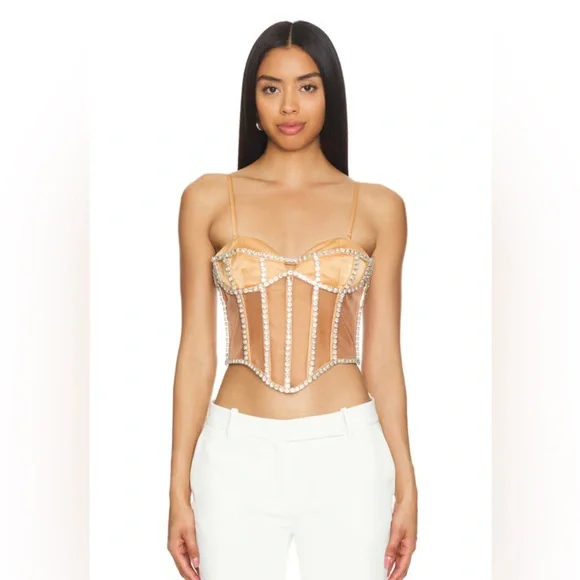 New NWT South Beach Corset in Tan Camila Coelho embellished straplesss